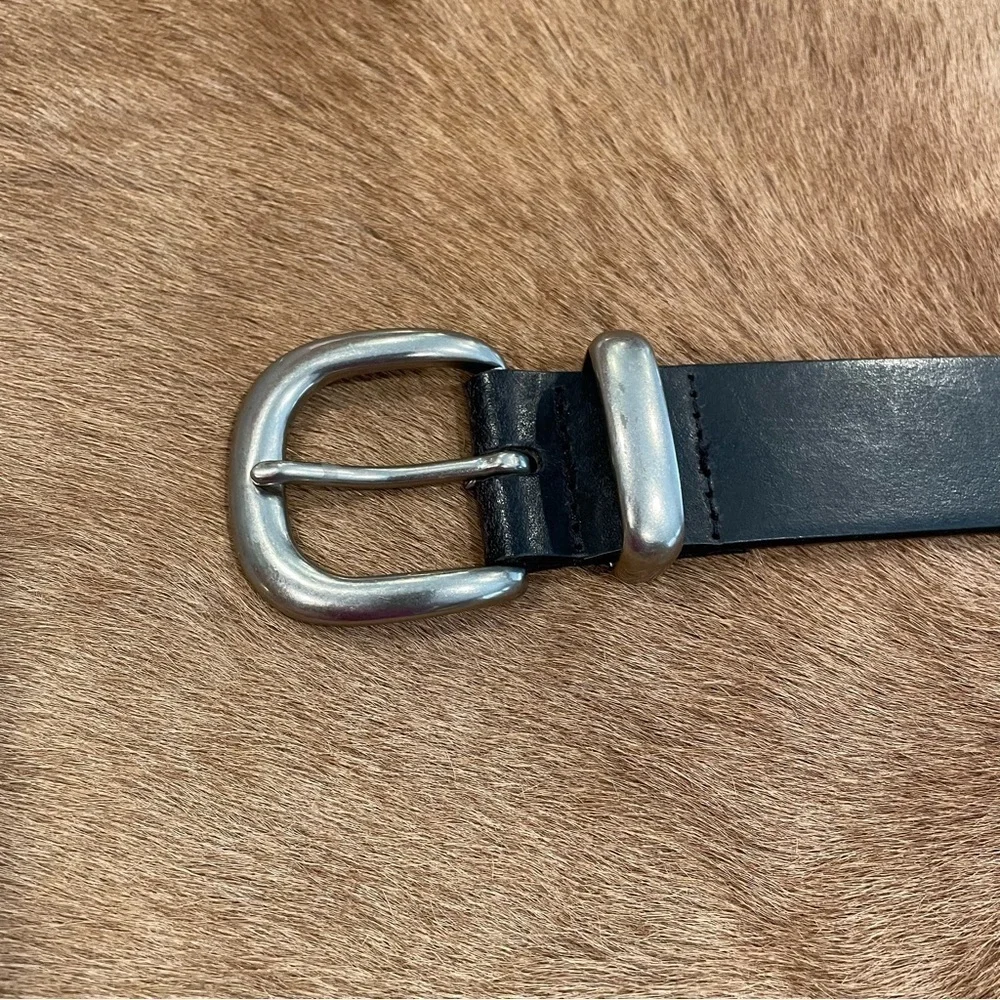Genuine Leather Black Belt W/Silver Buckle Size 42